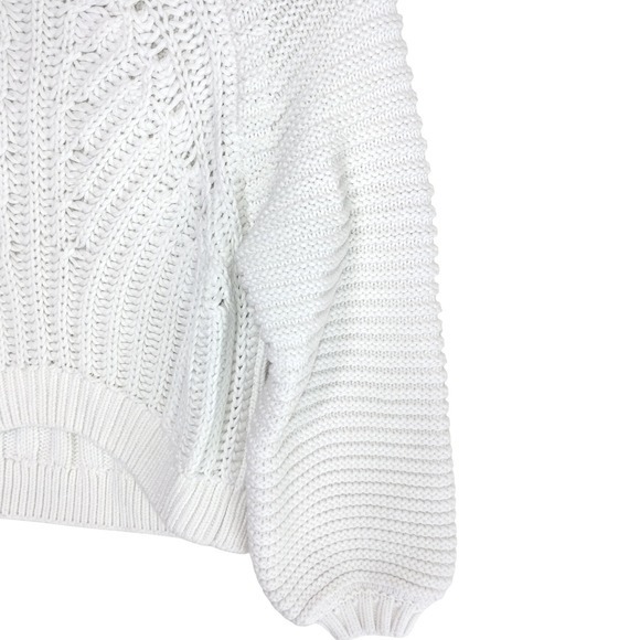ChicWish Womens Sweater Sz S White Cable Knit Balloon Sleeve Cropped Cozy Casual - Picture 5 of 13